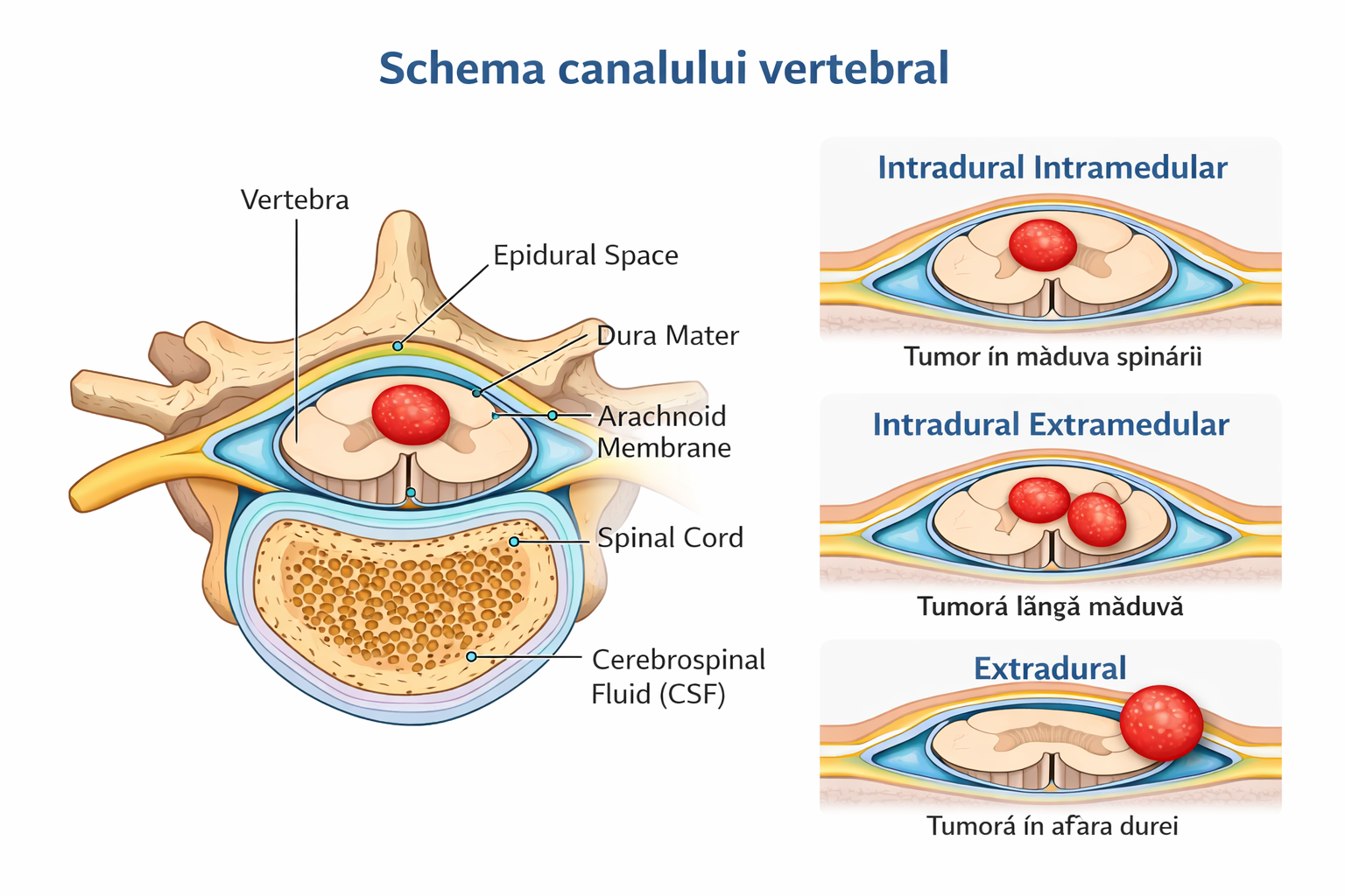 Schema canalului vertebral: intradural intramedular, intradural extramedular, extradural